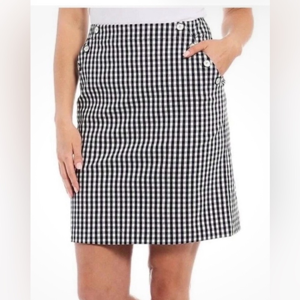 J. McLaughlin Navy and White Gingham Pencil Skirt